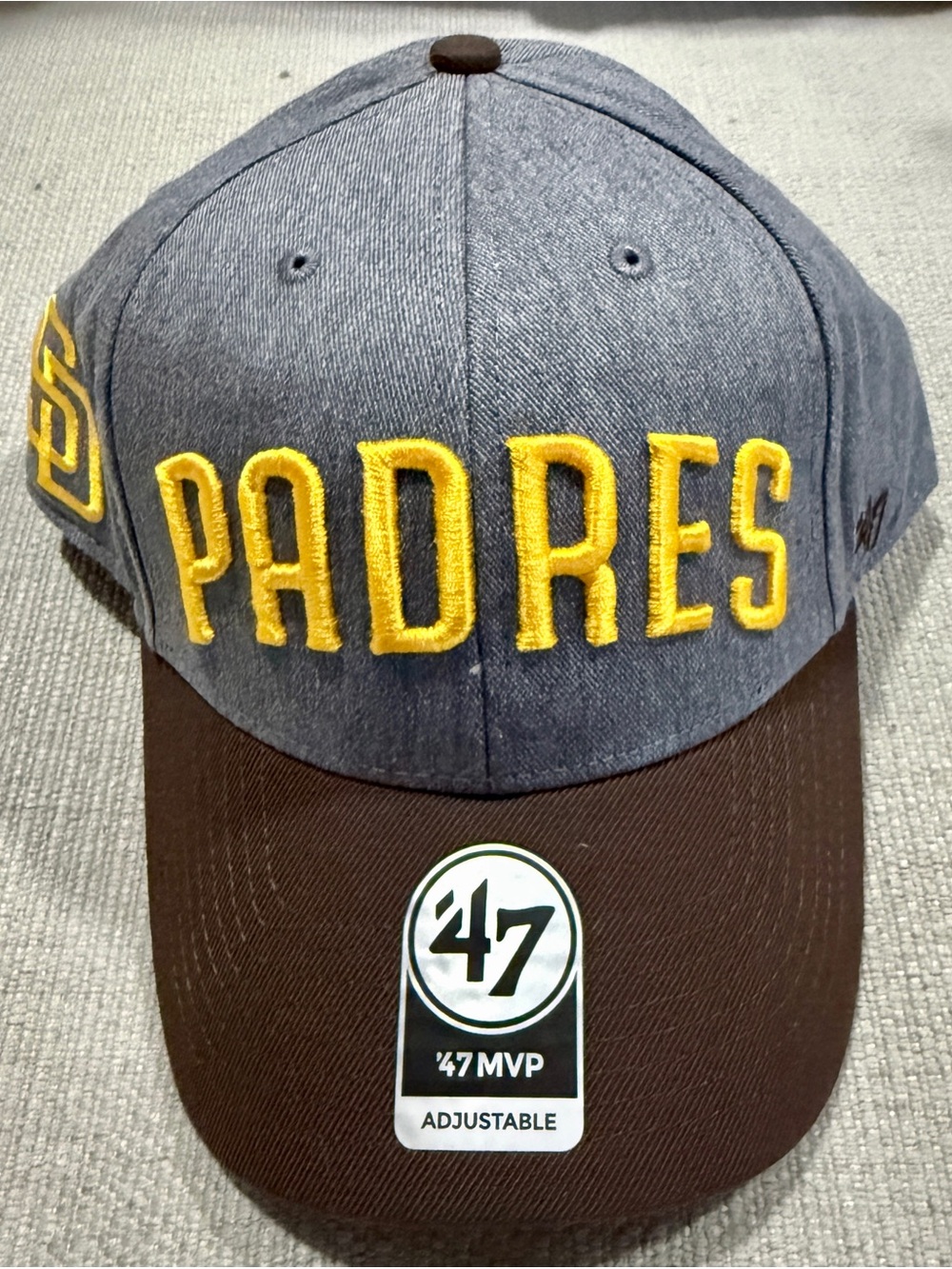 47 Kids Padres Hat - Gray Crown, Brown Bill, Yellow Embroidery